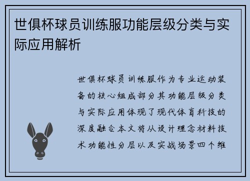 世俱杯球员训练服功能层级分类与实际应用解析